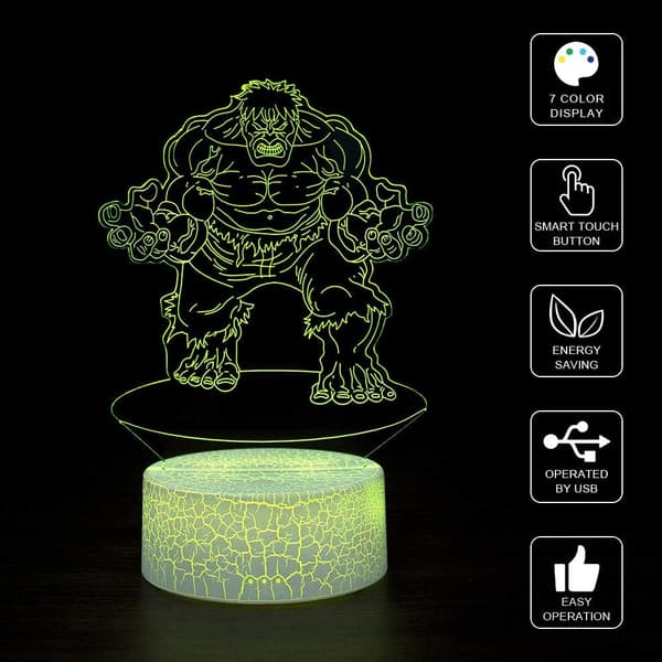 3D Illusjon Nattlys Skrivebordslampe, 7 Farger Auto Gradvis Cha