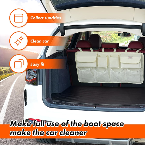 Car Trunk Organizer, 3rd Gen [7 Times Upgrade] Super Capacity Car Organizer SUV, Equipped with Robust Elastic Net, Hanging Car Storage Organizer with