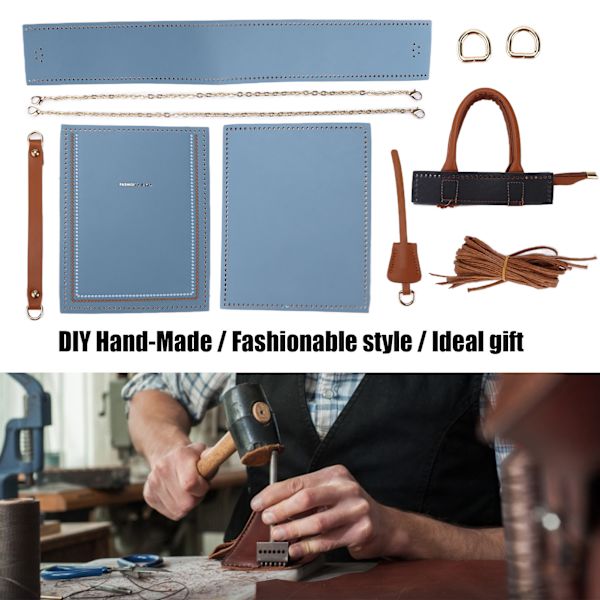 DIY hæklet taske håndlavet moderigtigt stilfuld legering kunstig læder håndtaske til håndværksentusiaster Blue