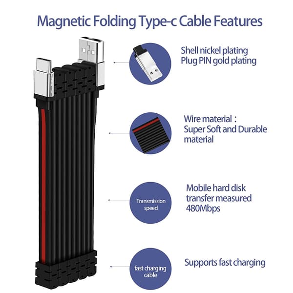 Magnetisk hopfällbar typ C-laddningsdatakabel, (1M/3,2FT) Mini