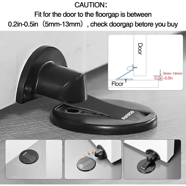 Gulvmonteret magnetdørstopper - Usynlig magnetisk dørstopper, magneter dørstopper vægprop hold åben dørstopper, med 3M klæbemiddel ingen boring, til Ho Black