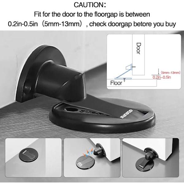 Gulvmonteret magnetdørstopper - Usynlig magnetisk dørstopper, magneter dørstopper vægprop hold åben dørstopper, med 3M klæbemiddel ingen boring, til Ho Black*2