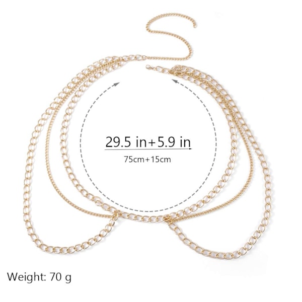 AVEKI Punk Harness Belly Chain Guld Strand Kroppskedja Sommar