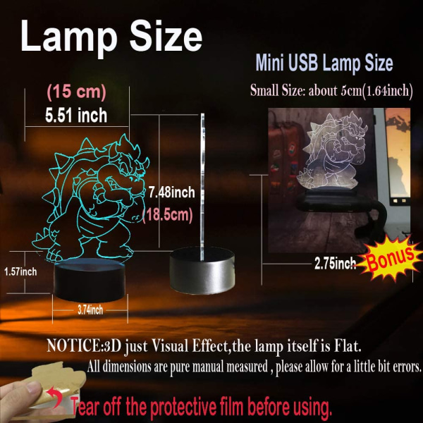 Lamp Shape bros Luigi Bowser Koopa Bordslampa 3D Optisk Bil