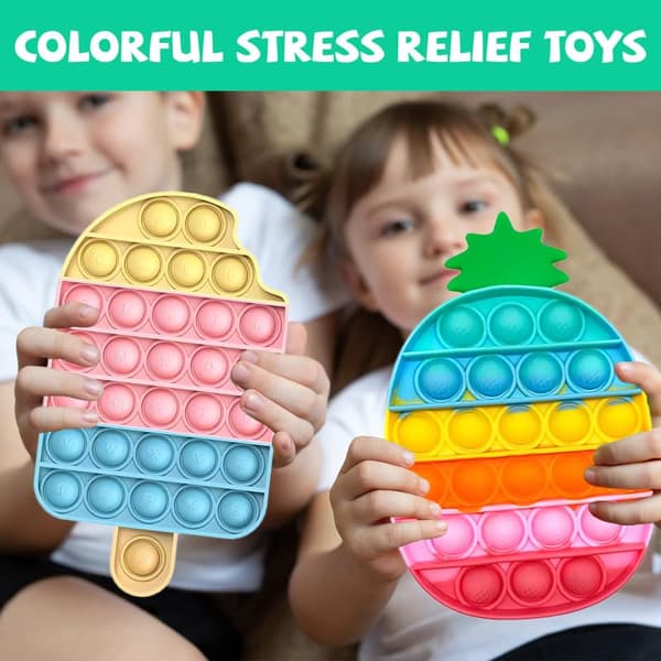 4 stk. Push Bubble Fidget Legetøj til Børn - Regnbue Sensorisk Klemmelegetøj, Stressaflastende Gadget til ADHD Autisme, Is & Ananas D 4PCS