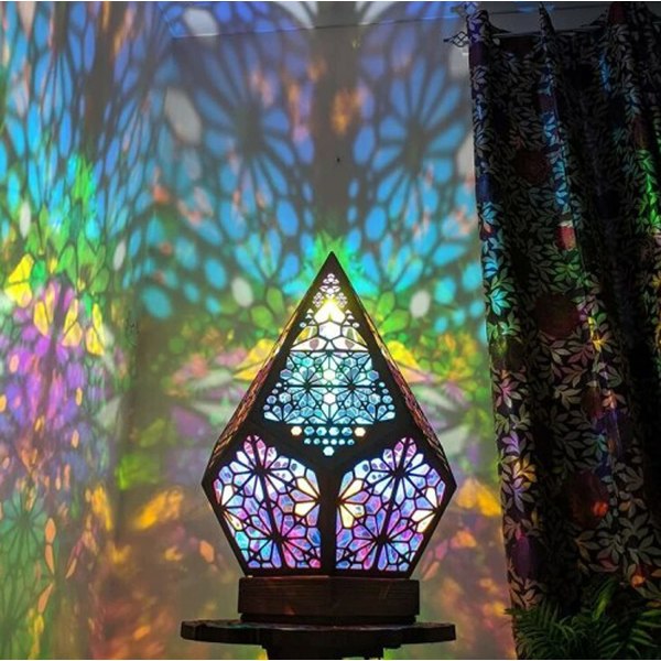 Farverig 3D Geometri Projektionsnatlampe Vintage Bohemian Lys - Polarstjerne Stor Gulvlampe Hul Dekorativ Natlampe Diamantformet LED Des