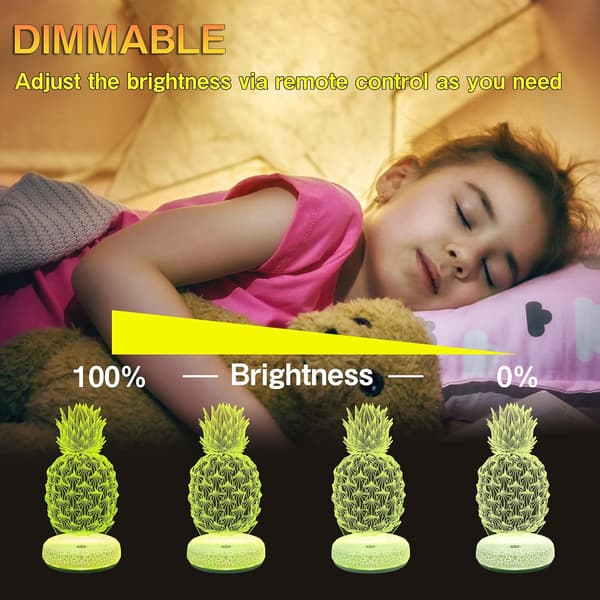 Ananas Natlampe 3D Illusion Lampe 16 Farveskiftende USB