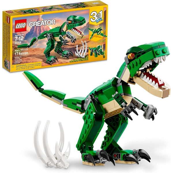 LE GO Creator 3 i 1 Mighty Dinosaur Legetøj, Transformerer fra T.rex til Triceratops til Pterodactyl Dinosaur Figurer, Fantastisk Gave til 7-12-årige Drenge og Piger