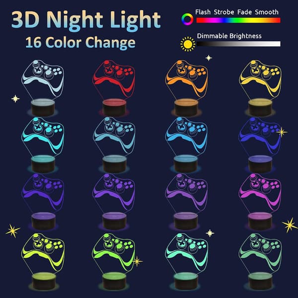 Attivolife Gamepad 3D Lampe, Hologram Illusionskontroll Night Light for Barn