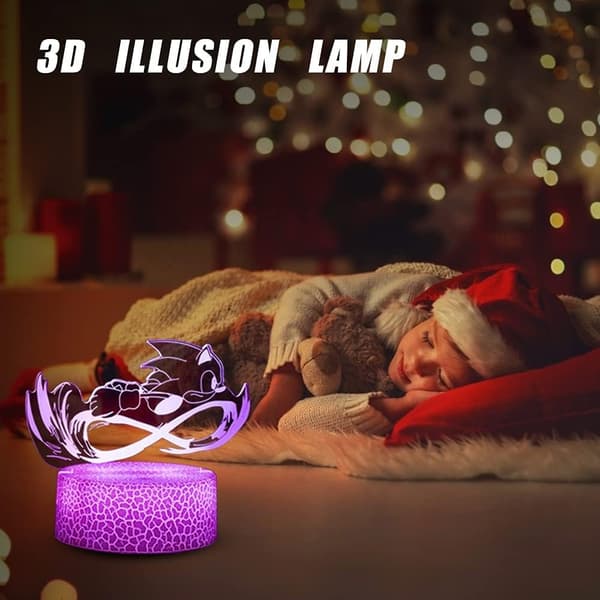 3D Sonic Anime Natlampe - LED Illusionslampe 3 mønstre og