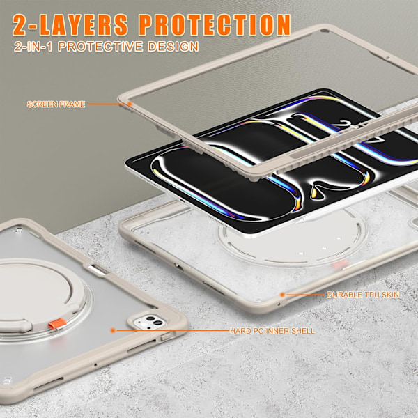iPad Pro 11 tum Skal 2024 M4 Chip Lättviktigt Dubbellagers Skyddande Tablet Fodral, Slitstarka Stötdämpande Hörn med 360° Rotation Khaki iPad pro11 2024
