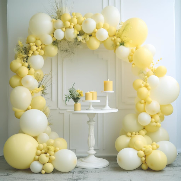 130 stk. Pastelgule balloner i forskellige størrelser 18\" 12\" 10\" 5\" Ballonbue guirlande sæt perfekt til fødselsdagsfest, dimission, babyshower, bryllup,De Pastel Yellow