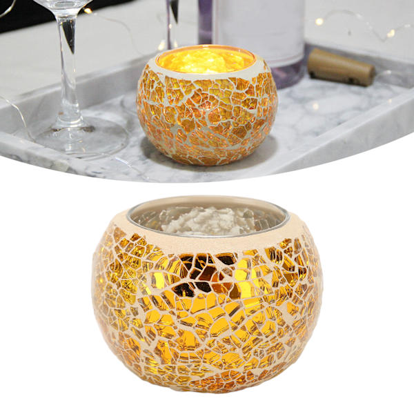 Mosaikk Lysestake Håndlaget Utsøkt Romantisk Gull Glass Lysestake Tealight Lysestake for Spisebord