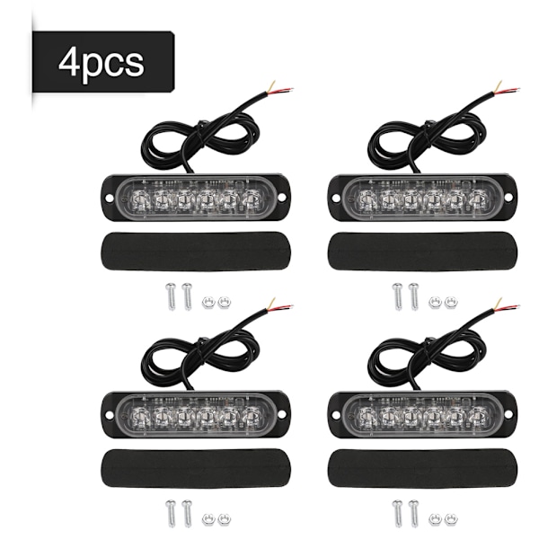 4 kpl 12-24V Auton 6 LED Vilkku Strobe Hätävaroitussävyristikko Vilkkuva Valopalkki Sininen