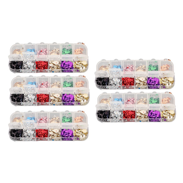5 lådor 12 färger nagelfolie flingor paljett set glitter nagelkonst tabletter DIY manikyr dekoration