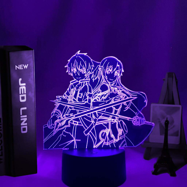 3d LED-nattlampa Anime Sword Art Online Kirito & Asuna för