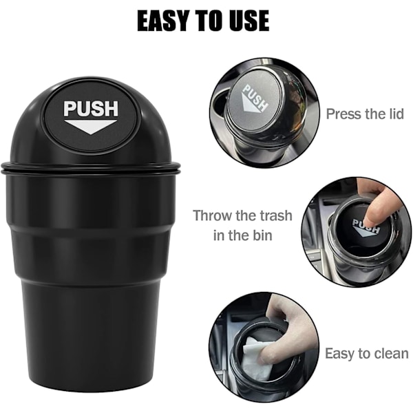2PACK Mini Bil Papperskorg Söta Mugghållare Bil Soporburkar Mugghållare Papperskorg Bärbar Fordon Bin Sopa Hink Med Lock Tät Cool För Kontor D 2PCS Black