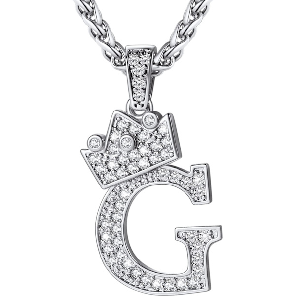 Krone Initial A-Z Halskæde, Iced Out Bogstav Vedhæng med 22-24 Tommer Kæde, Mænd Kvinder Bling Hip Hop Alfabet Navn Smykker Gave Store Initialer Halskæder G Silver