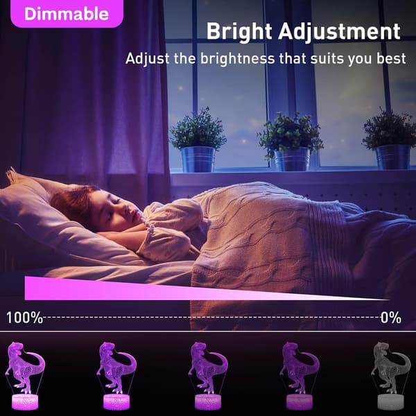Dinosaur 3D Natlampe til Drenge 4 Stk Hologram Illusion Lampe