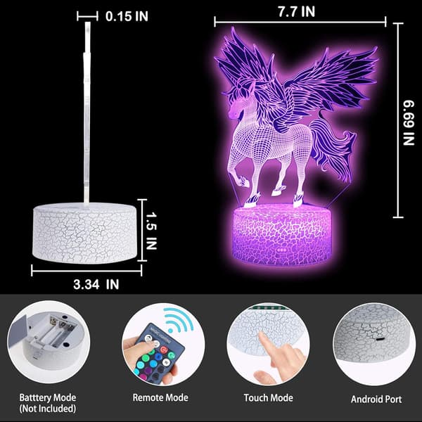Unicorn 3D Illusjon LED Bordlampe Nattlys med Lys