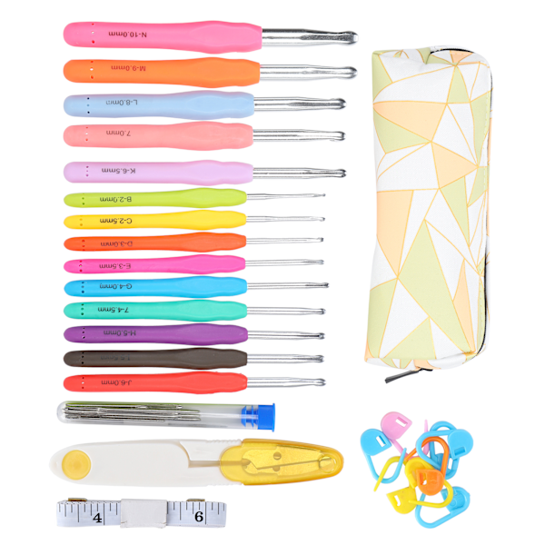 Virka nål set TPR mjukt handtag nålar kit DIY stickning verktyg hushållsartiklar C4-diamantväska