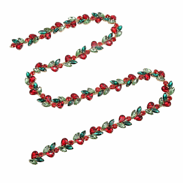 1yd Rhinestone-kukkakuvioinen ketju, kiiltävä, värikäs, erittäin hienosti viimeistelty, värillinen hevosensilmäpisara-rhinestoneketju DIY-koristeluun, punainen, vihreä