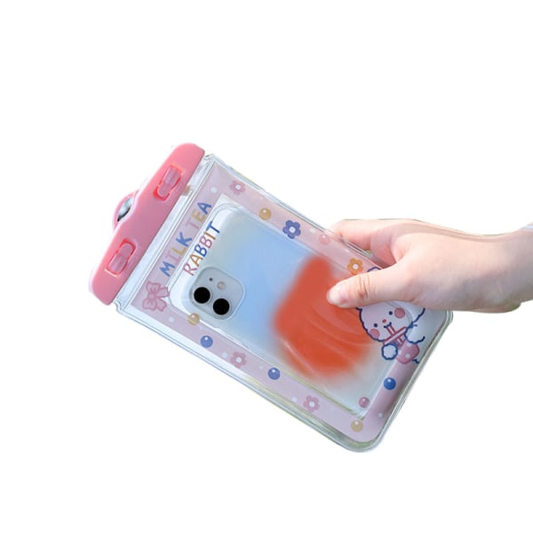 Vattentät telefonväska tecknad söt känslig touch transparent telefonväska med snöre för drifting simning dykning Pink Rabbit