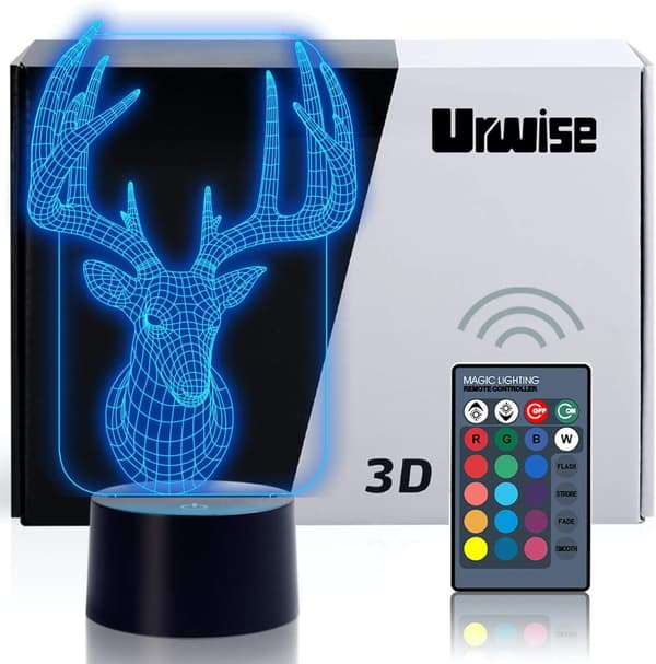 Elg Hjort 3D Optisk Illusion Natlamper, 7 Farvevariationer