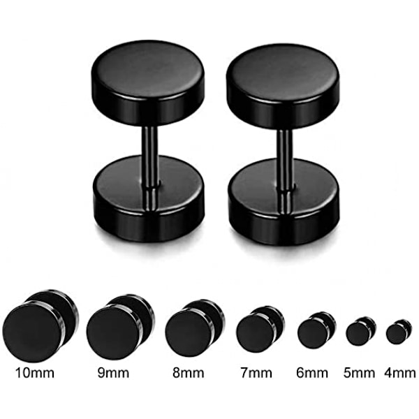 Svarta knappörhängen, 2 par 7 mm rostfritt stål R