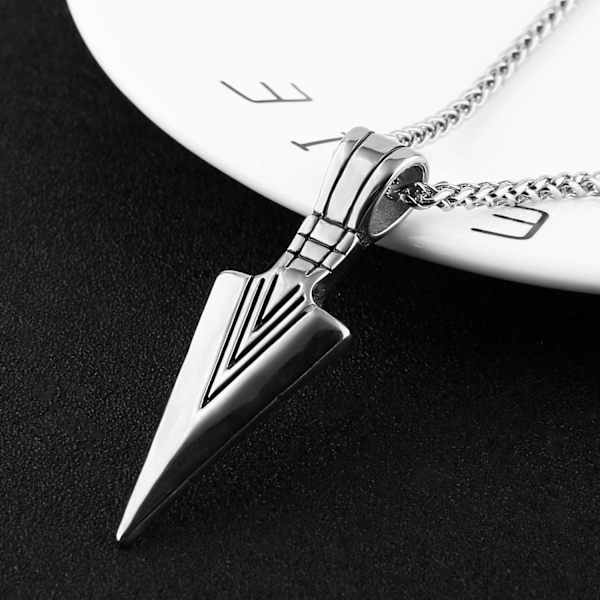 Herre Arrowhead Arrow rustfritt stål anheng halskjede med stål hvete kjede Silver