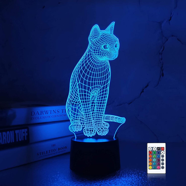 3D Kattlampa Nattljus Kattunge 3D Illusion Lampa för Barn, 16