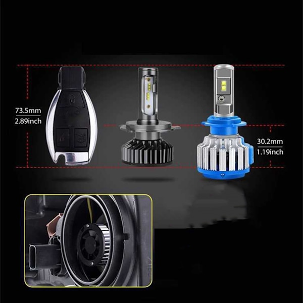 LED Bilfrontlys Super Lys Erstatning Bilfrontlys Pærer Kortslutning Beskyttelse Mini Auto Lamper H1