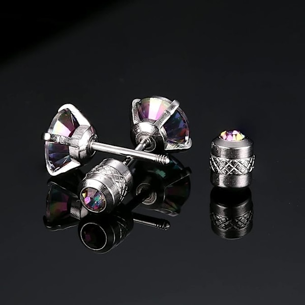STEEL 5 Par Titan Skru Bak Kirurgisk Rustfritt Stål Øredobber for Kvinner Menn, Regnbue 5A Cubic Zirconia Søvn Hypoallergen Silver Round CZ