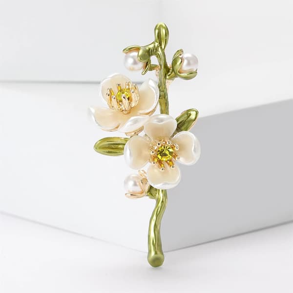 Flickors pärlblomma brosch - guldpläterad söt blad- och blomnål för klänningar, elegant modeaccessoar | Idealisk present för bröllop