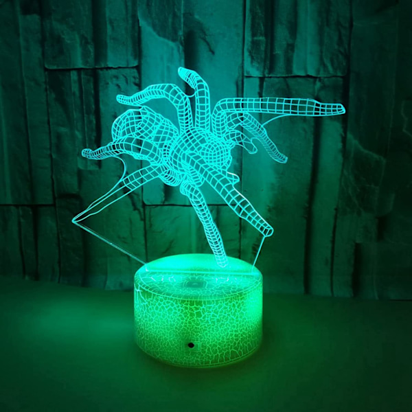Edderkopp-leker som dyr, 3D-illusjon, nattlampe med smart berøring