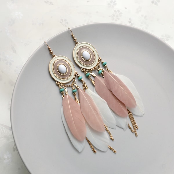Kvinnors Faux Feather Örhängen Bohemian Fringe Tassel