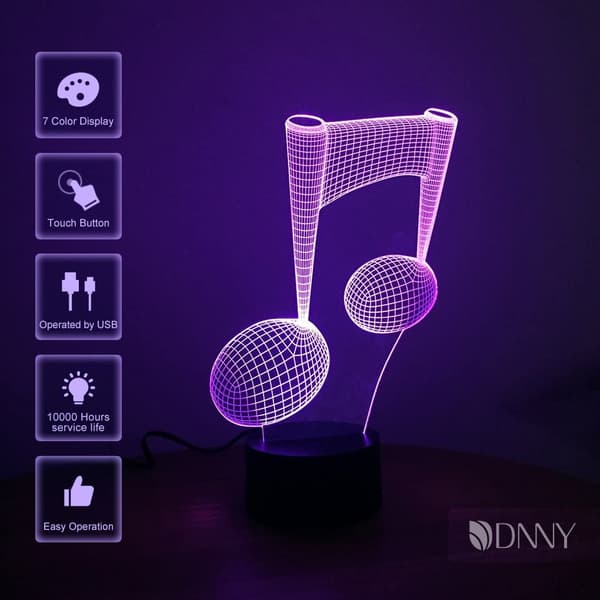Musiknote 3D Illusion LED Natlampe Skrivebordslampe 3D Optisk I