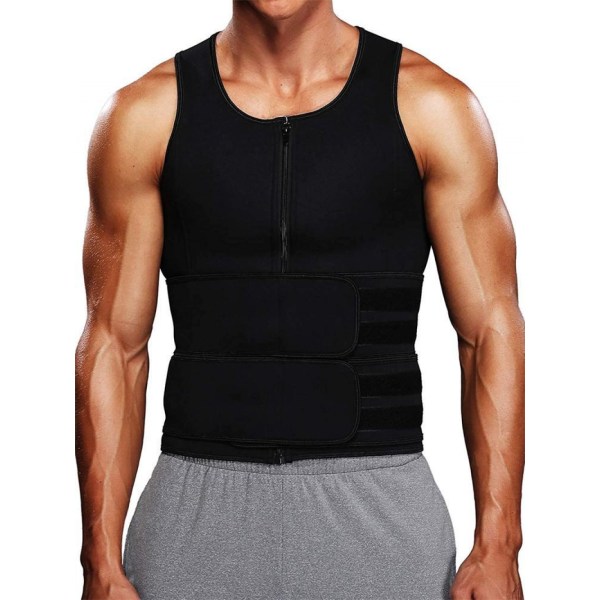 Sauna Vest til mænds taljetræner lynlås neopren sauna dragt tank top(2XL)