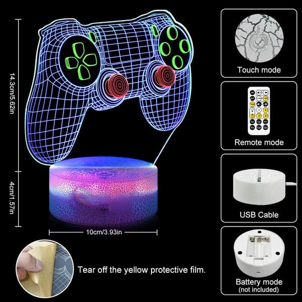 Gamepad 3D Nattlampe, Dynamiske RGB-farger som endrer 3D-illusjon