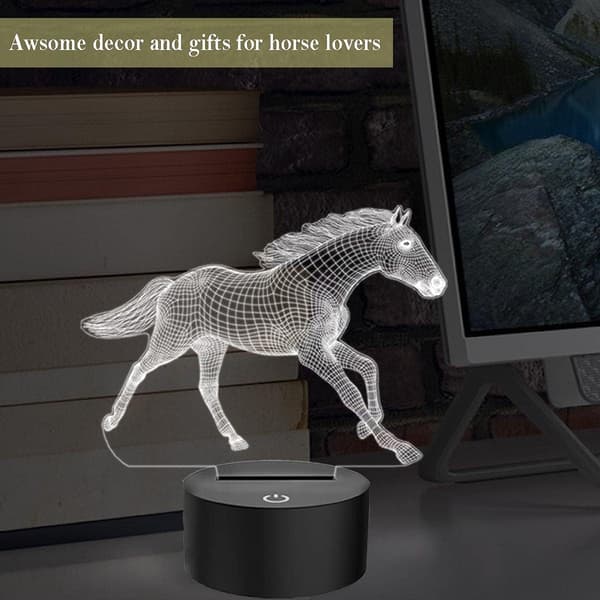 Hest 3D Illusjonslampe 7 Fargeskiftende LED Nattlys Rom