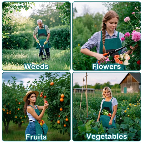 Kraftig haveforklæde med lynlåslommer, unisex arbejdsforklæde til høst, plantning og udendørs gøremål, blågrøn. Teal