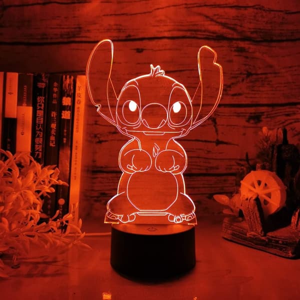 Stitch 3D Natlampe Stitch Led Sort Base Tegneserie Cut