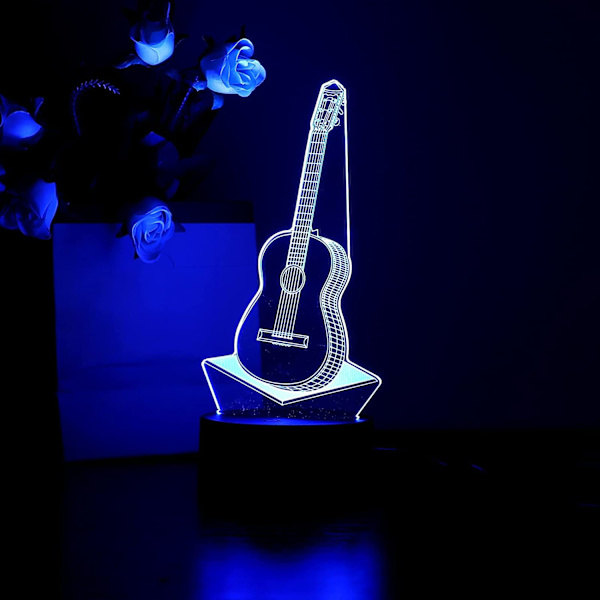 3D Natlampe, Guitar 3D Illusion LED Lamper USB Batteri Strøm