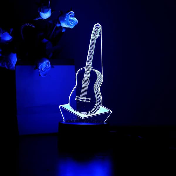 3D Nattlys, Gitar 3D Illusjon LED Lamper USB Batteri Strøm