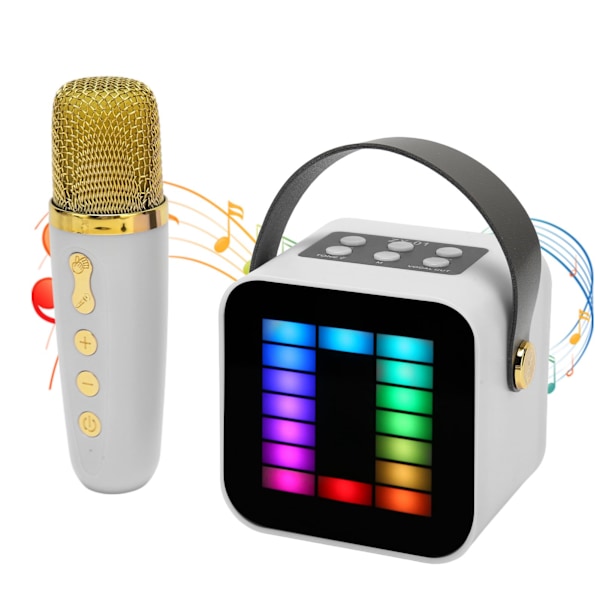 Mini Karaoke Maskine Sæt RGB Pickup Lys Digital Behandlings Chip Håndholdt Bærbar Bluetooth Højttaler med Mikrofon White