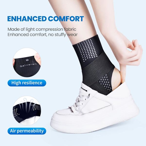 Ankelstøtte, Justerbar Åndbar Kompressionsankelstøtte, til Mænd og Kvinder med Forstuvede Ankler, Ankelbandage Stabiliserende Ligamenter, Plantar Fascii Black XLarge
