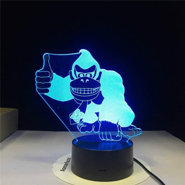Gorilla Dyr Legetøj til Småbørn 1-3 3D Illusion Natlampe