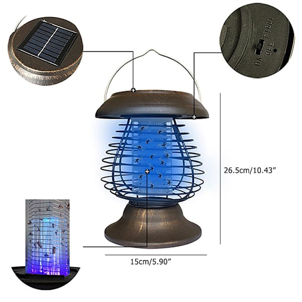 2 i 1 Solcellsmyggdödare Lampa Bug Fly Trap Trap Camping Lykta Bärbar USB Anti Mygg Moth Fly UV-ljus