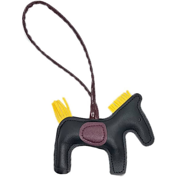 Läder Tassel Pony Nyckelring Läder sydd häst styling söt mode väska tillbehör Black