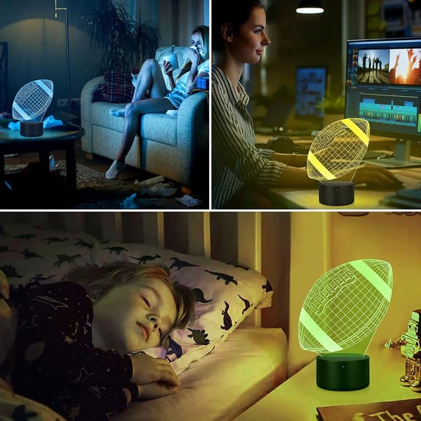 Fodbold Natlampe, Metplus 3D Illusion Lampe LED Hologram